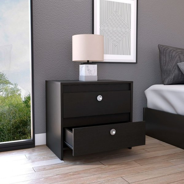 Tuhome Idaly Nightstand, Superior Top, Two Drawers, Black MLW7148